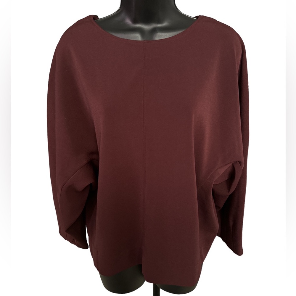 ANN TAYLOR Oversized Burgundy Pleated Top